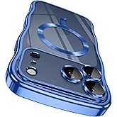 GVIEWIN for iPhone 17 Pro Case [Compatible with MagSafe][Upgraded Full Camera Protection][Cute Wave Frame] Glossy Slim Shockproof Protective Magnetic Phone Case for iPhone 17 Pro 6.3", Clear/Blue