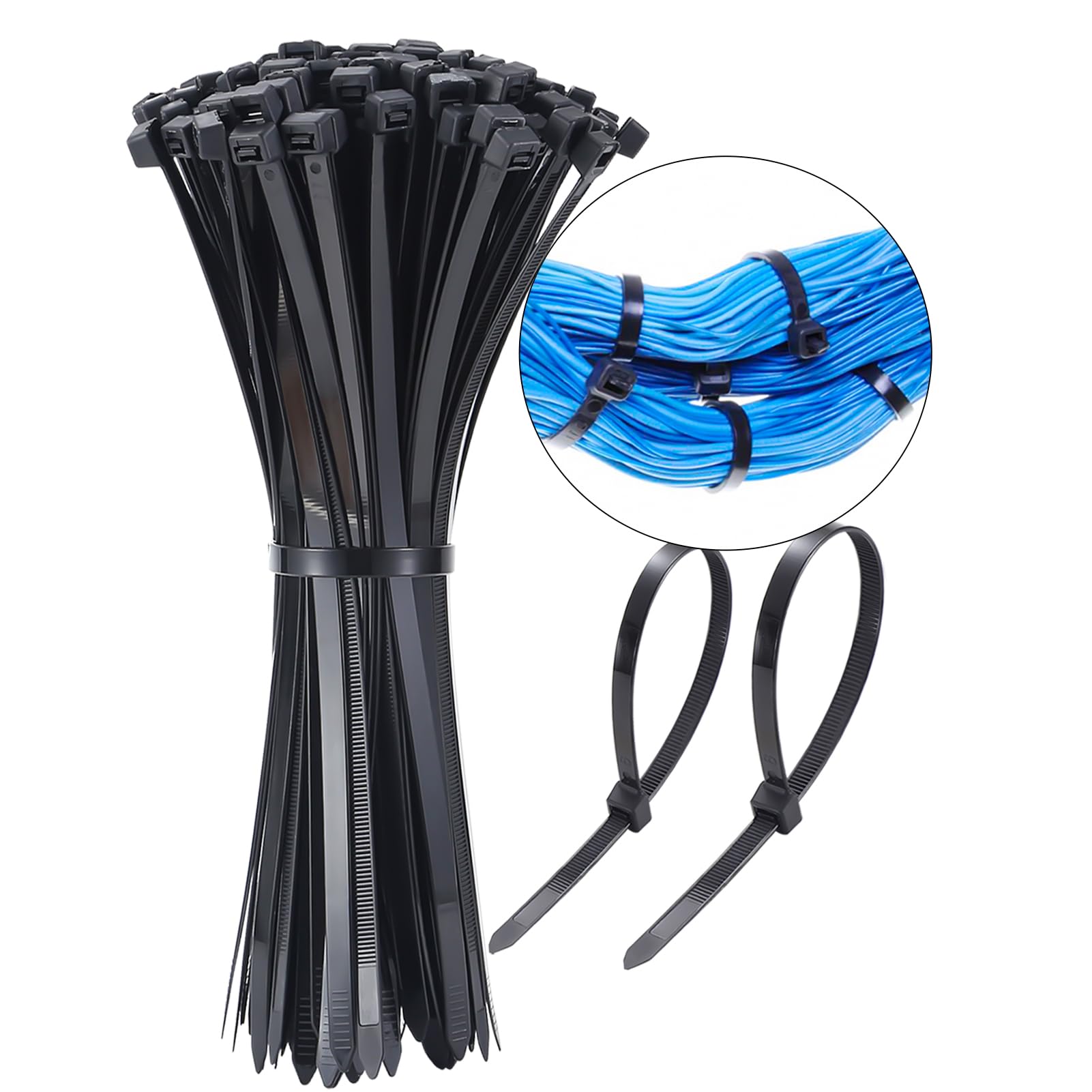 Cable Ties Black,100 Pack Premium Nylon Zip Ties 300mm x 7.6mm,Plastic Self Locking Heavy Duty Cable Tie Wraps for Cables,Indoor,Outdoor,Home,Garden,Office and DIY