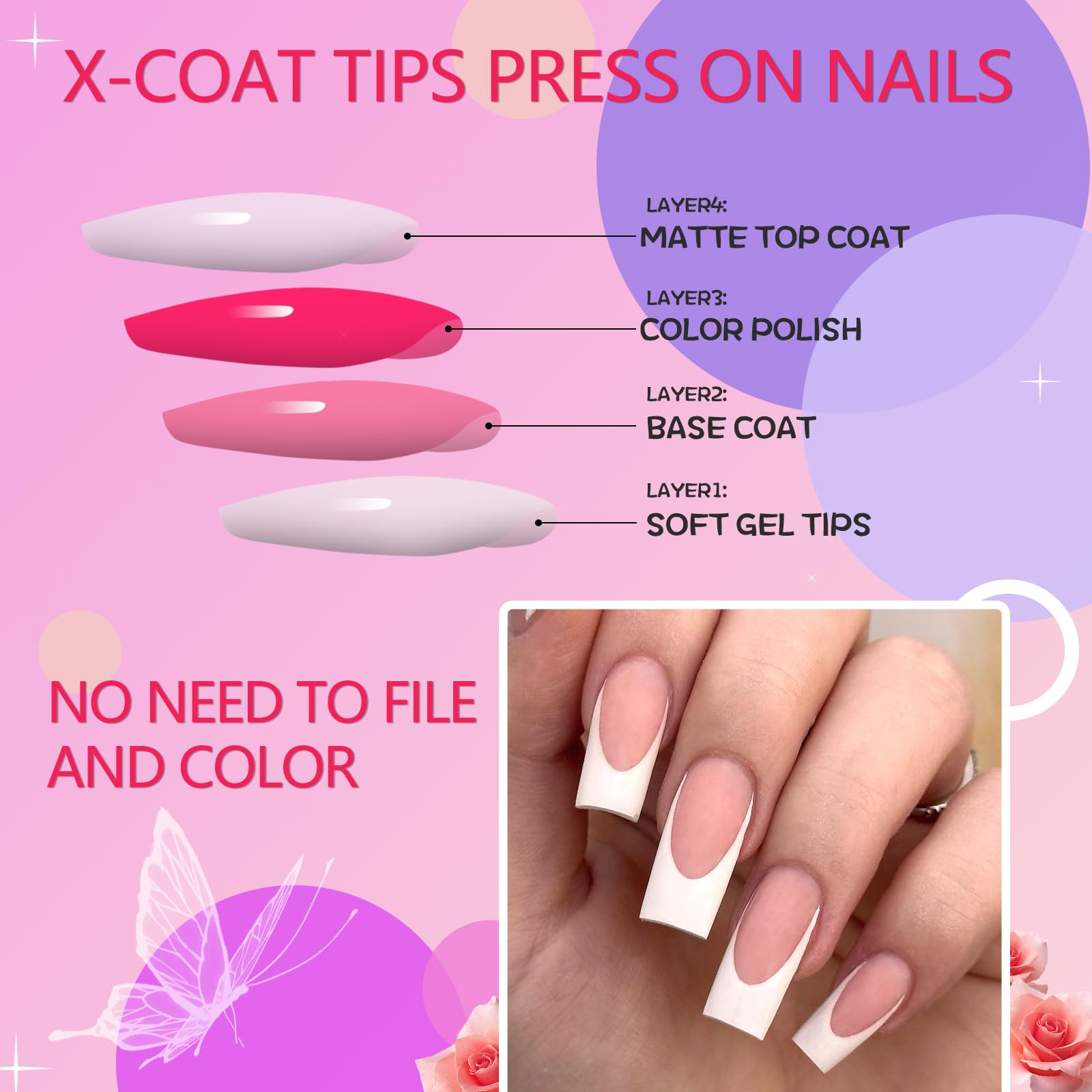 AddFavor 120pcs White French Tip Press on Nails Long Square Fake Nails Nude False Nails Sqaure French Press ons Square Nail Acrylic Artificial Nail with Adhesive Tab for Women - Image 4