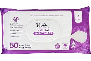 Veeda Natural Cotton Body Wipes, PH Balanced, Hypoallergenic Body Wipes Safe for Sensitive Skin