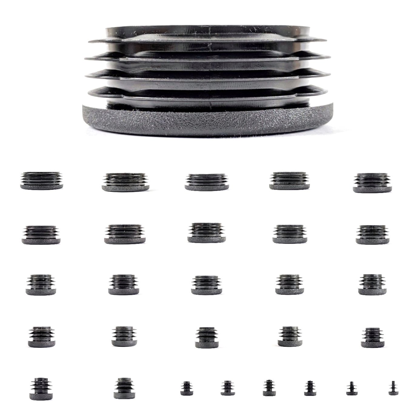 26mm Plastic End Caps, Black Round Tube Inserts, Pack of 4 (See Second Image for Ordering Guide) - Made in Germany