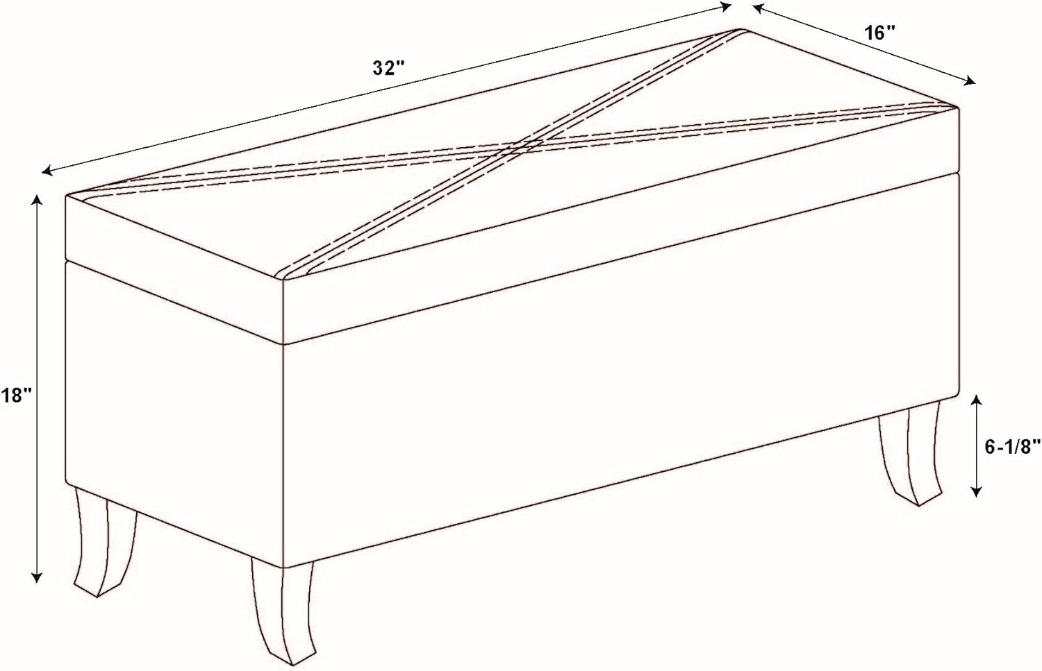 Linon Stephanie Script Linen Ottoman, 32"W x 16"D x 18"H, Gray/Black: Kitchen & Dining