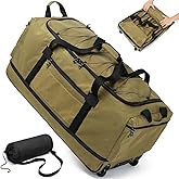 Laripwit Collapsible Duffle Bag with Wheels 130-170L Extra Large Expandable Travel Duffel Bag for Men Women Heavy Duty Military Duffle Bag for Camping Rolling Foldable Carry On Luggage, Brown