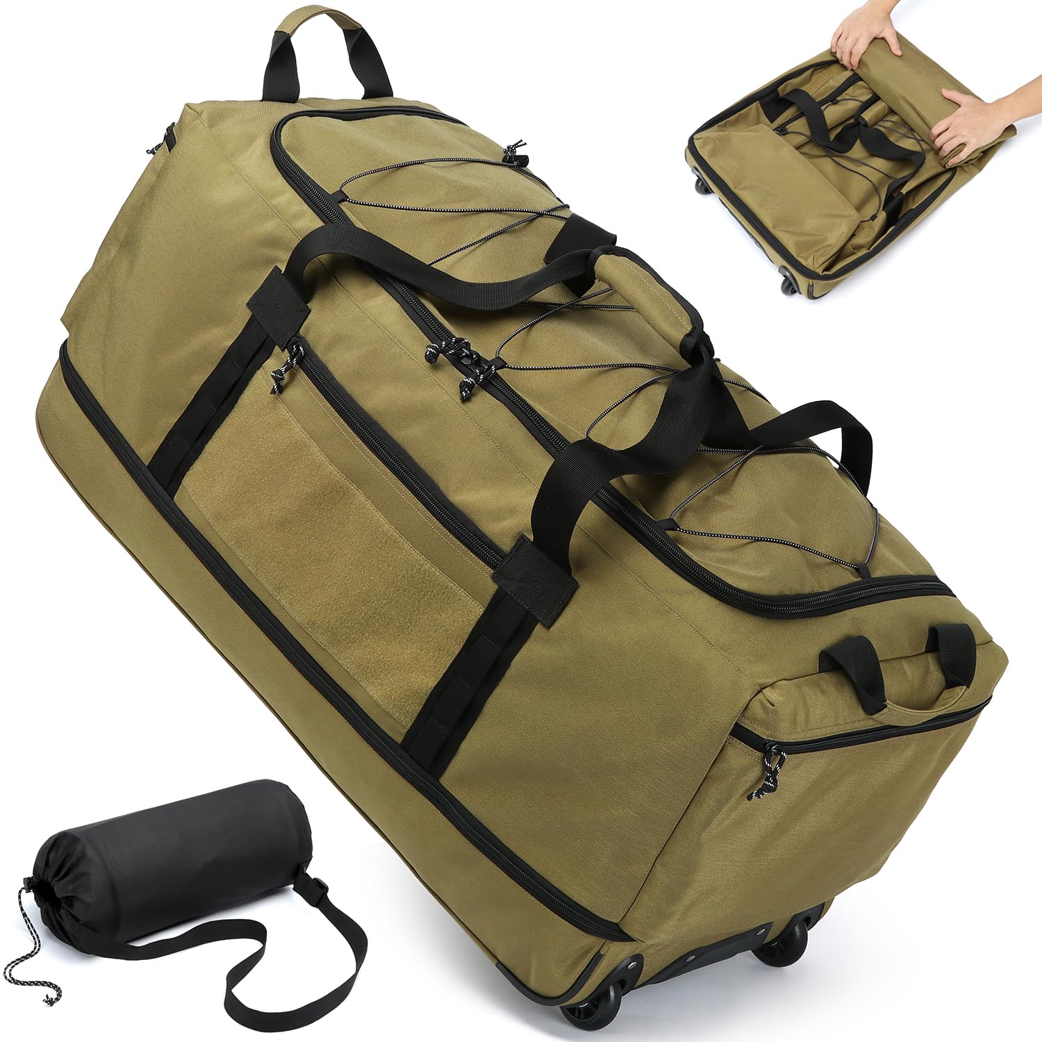 Photo 1 of Laripwit Collapsible Duffle Bag with Wheels 130-170L Extra Large Expandable Travel Duffel Bag for Men Women Heavy Duty Military Duffle Bag for Camping Rolling Foldable Carry On Luggage, Brown