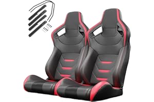 VROOMAUTO Pair of Universal Racing Seats, PVC Leather, Racing Bucket Seats with Dual Sliders, Reclinable for Driver and Passenger Side (VR004)
