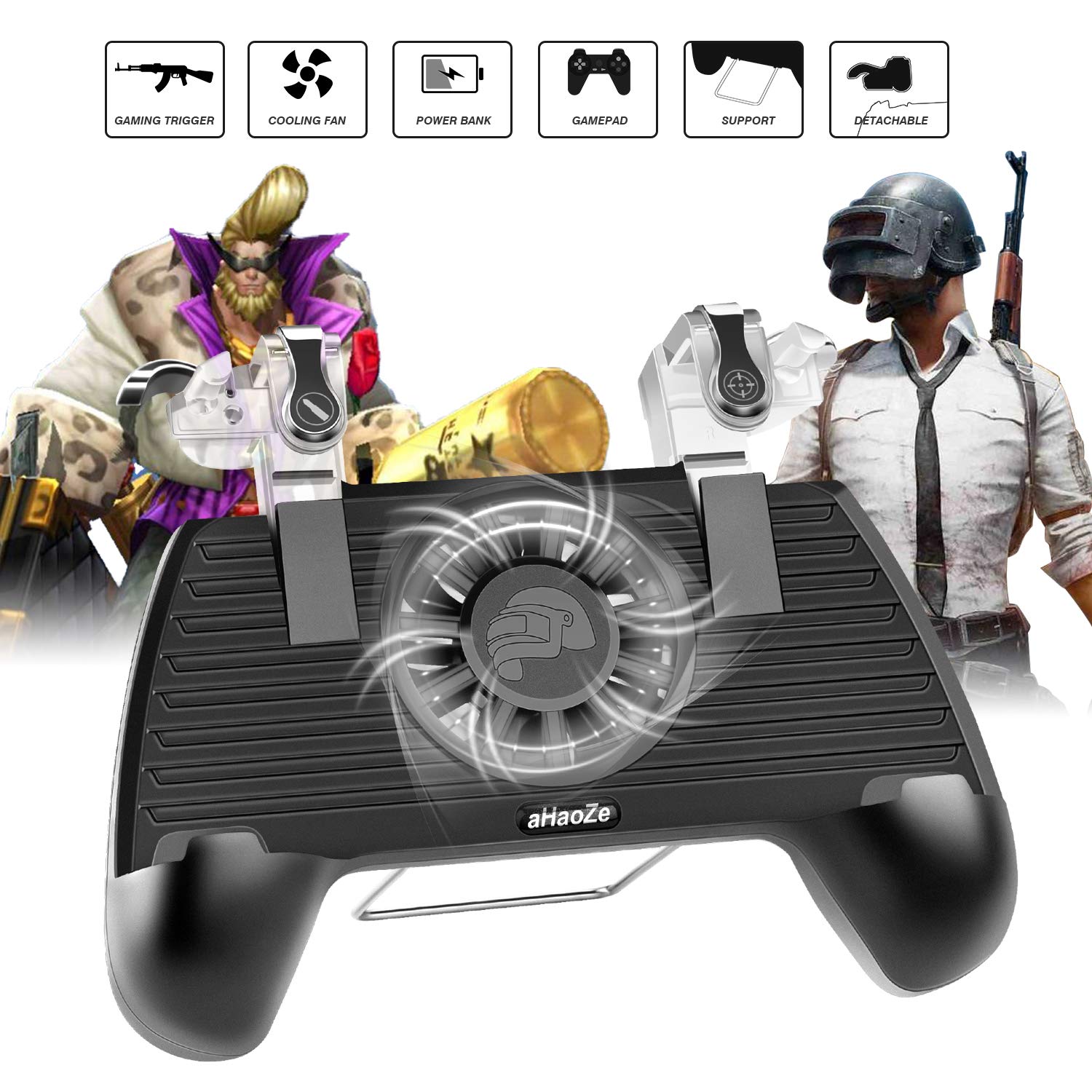 mobile controller with portable charger 4000mah cooling fan for fortnite pubg phone controller l1r1 game trigger joystick gamepad grip remote with phone - fortnite phone charger