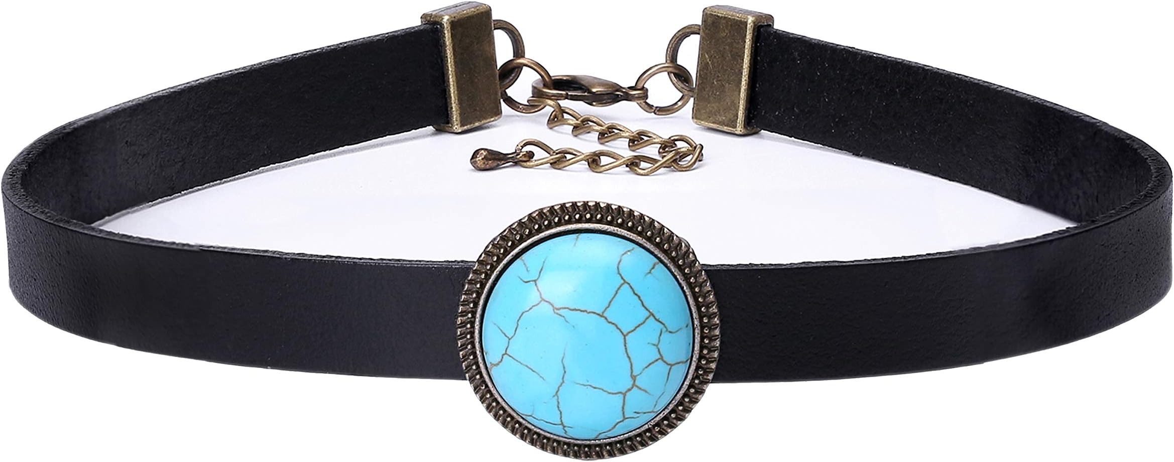 AUSIKA Vintage Statement Alloy Pendant Choker Boho Collar Necklace for Women&Turquoise Choker Flat Genuine Leather Necklace Adjustable