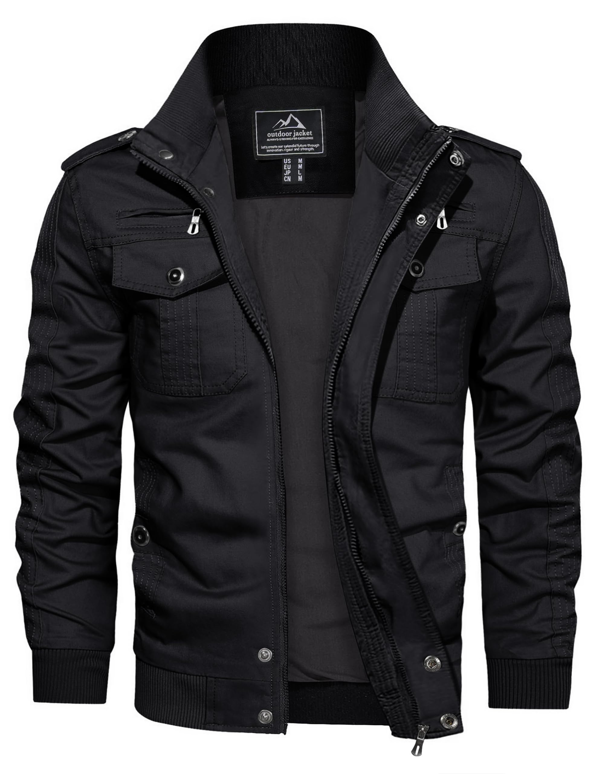 Jacket Men Black Longline Bomber Jacket CRYSULLY Men's Casual