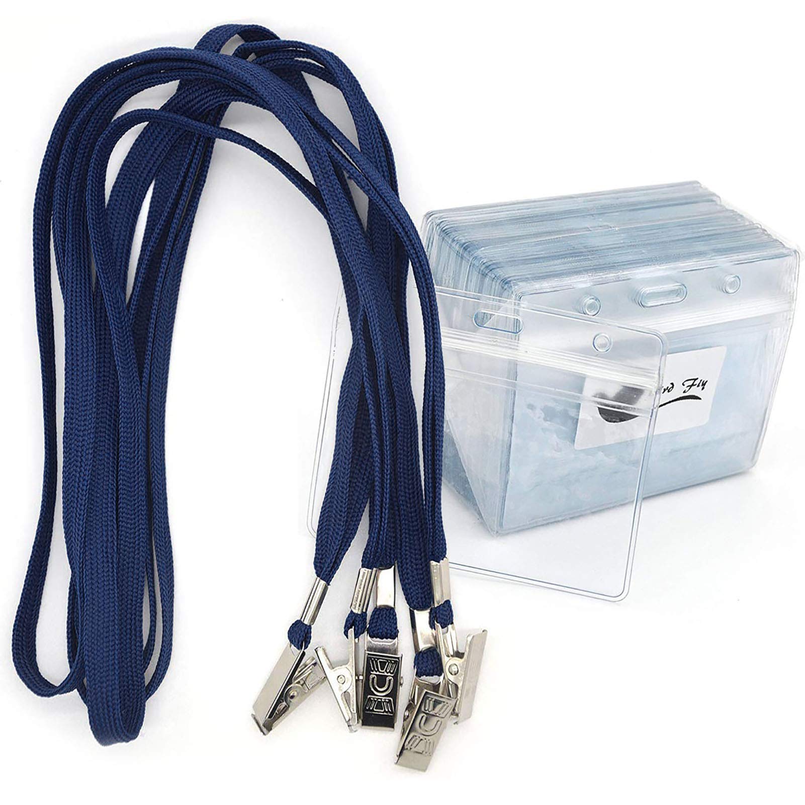 Lanyards with Id Holder Name Badges 50 Pack Waterproof Clear Plastic Name Tag Badge Id Card and 50 Pack Lanyard