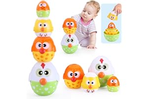 MOONTOY Chicken Toddler Easter Eggs Toys, Nesting Dolls Stacking Toys for Toddlers 1-3 Matching Shape Sorters Sensory Preschool Learning Baby Easter Basket Stuffers Gifts 6-12 12-18 Months, 1 Year Old