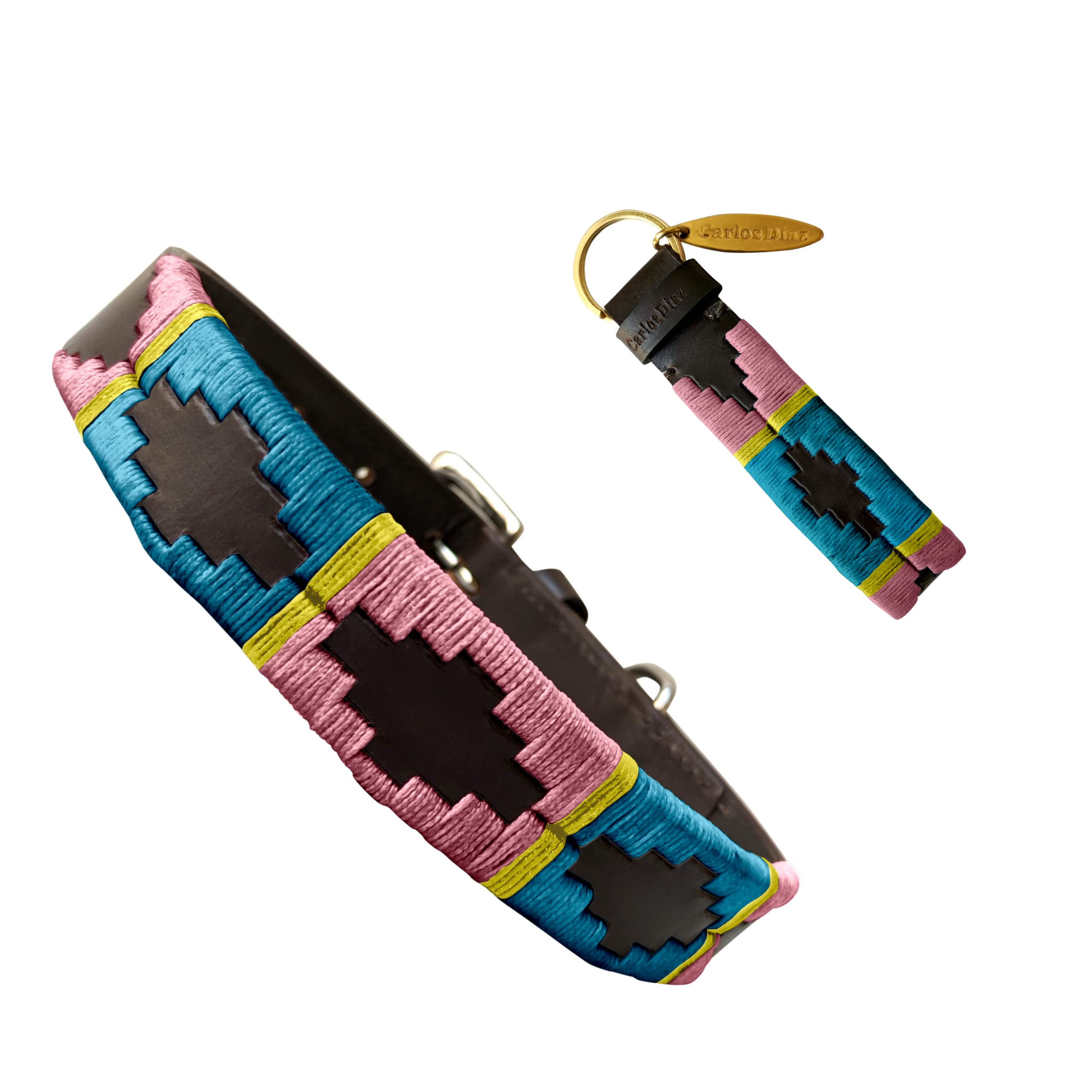 Carlos Diaz Genuine Leather Waxed Embroidered Polo Dog Collar XS