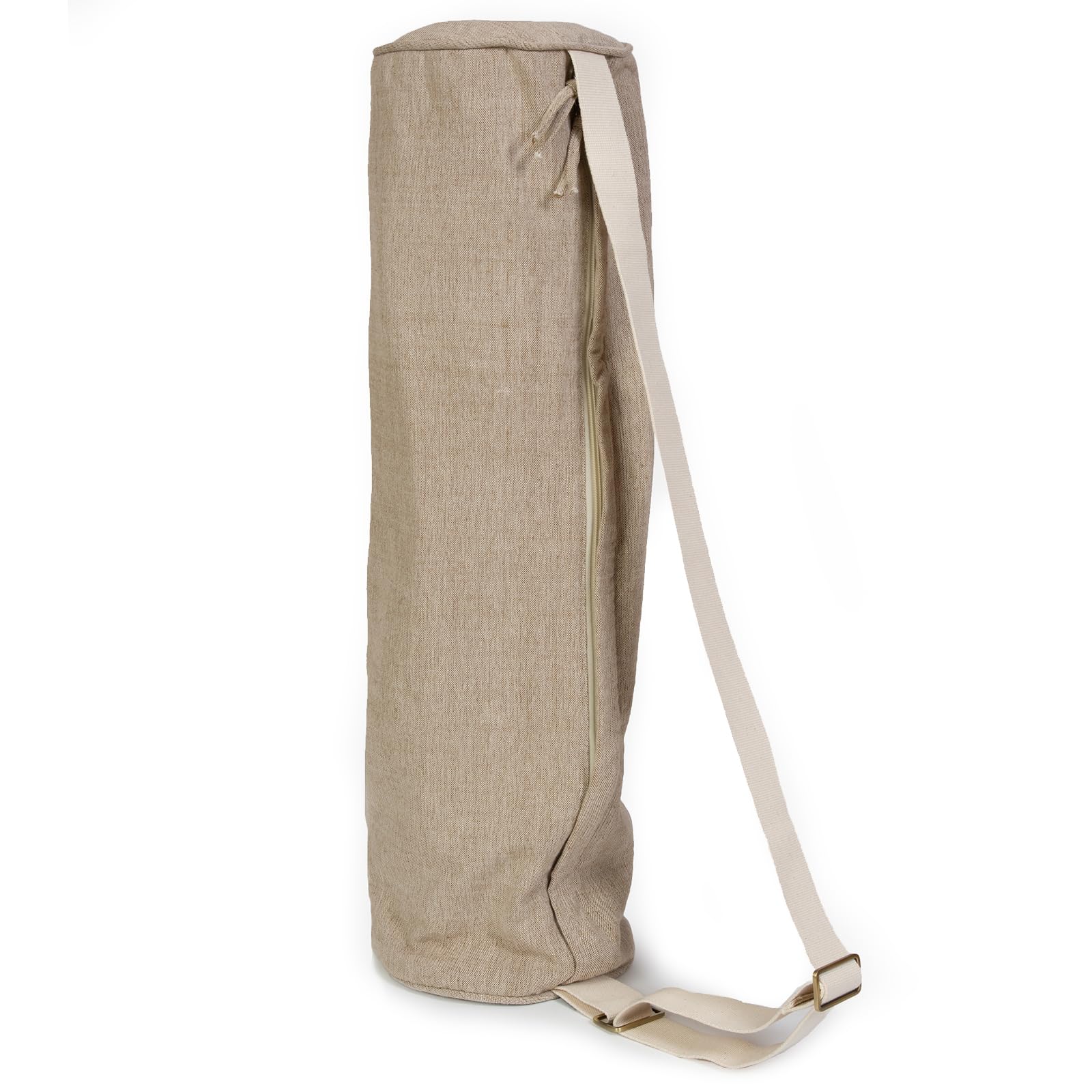 Yoga Studio Organic Cotton Two Toned Yoga Mat Bag with Adjustable Shoulder Strap and Pocket (Ecru)