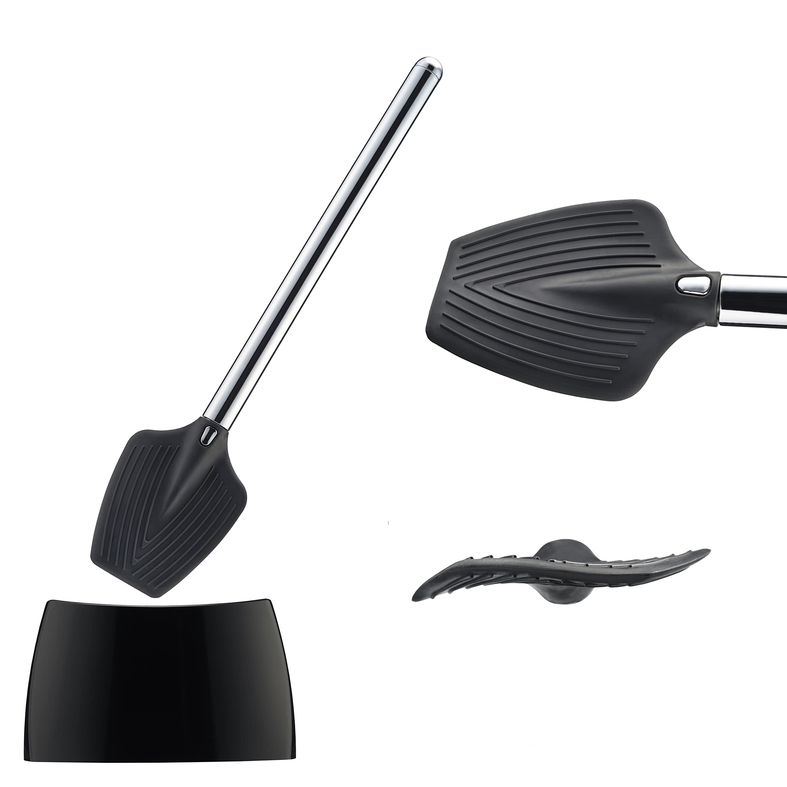 Silicone Toilet Brush - 41cm Bristle-Free Hygienic Loo Spatula With Long Handle - Flexible Non-Stick and Drip Free Bathroom Cleaning Tool - Free Standing Toilet Cleaner