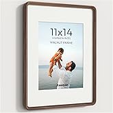 11x14 Picture Frame Natural Walnut Solid Wood Poster Frame from CA-USA with Tempered Glass, Handcrafted 11x14 Photo Frame Matted to 8x10 with Sharp Edges and Rounded Corners, Wall Mount Display