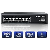 AUMOX PRO 120W 8 Port Gigabit PoE Switch Fanless Metal Unmanaged | IEEE 802.3af/at, Fanless Silent Metal Housing, Desktop &amp; Wall Mount, Plug&amp;Play For IP Camera, AP &amp; Office LAN