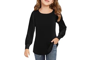 Haloumoning Girls Puff Long Sleeve Shirts Kids Casual Crewneck Soft Tunic Tops Blouse 5-14 Years