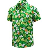 EUOW St. Patrick's Day Hawaiian Shirt for Men Irish Printed Casual Short Sleeve Button Down Beach Shirts