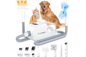 LABIGO Dog Hair Vacuum & Dryer & Clipper 3 in 1, Dog Grooming Kit with Pet Clipper Nail Grinder, Pet Hair Dryer with Adjustable Speed and Temperature, 8 Pet Grooming Tools for Dogs Cats, 2.7L Dust Cup