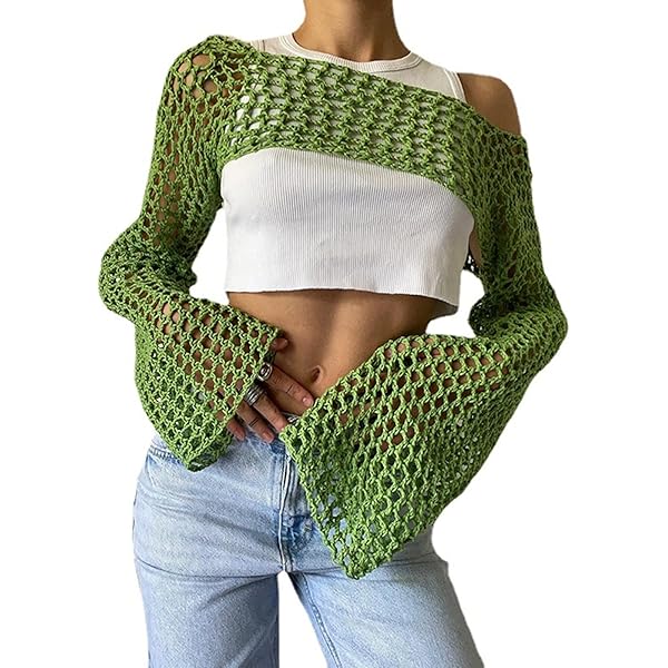 Bnigung Women's Mesh Crochet Crop Tops Shrugs Sexy Y2k