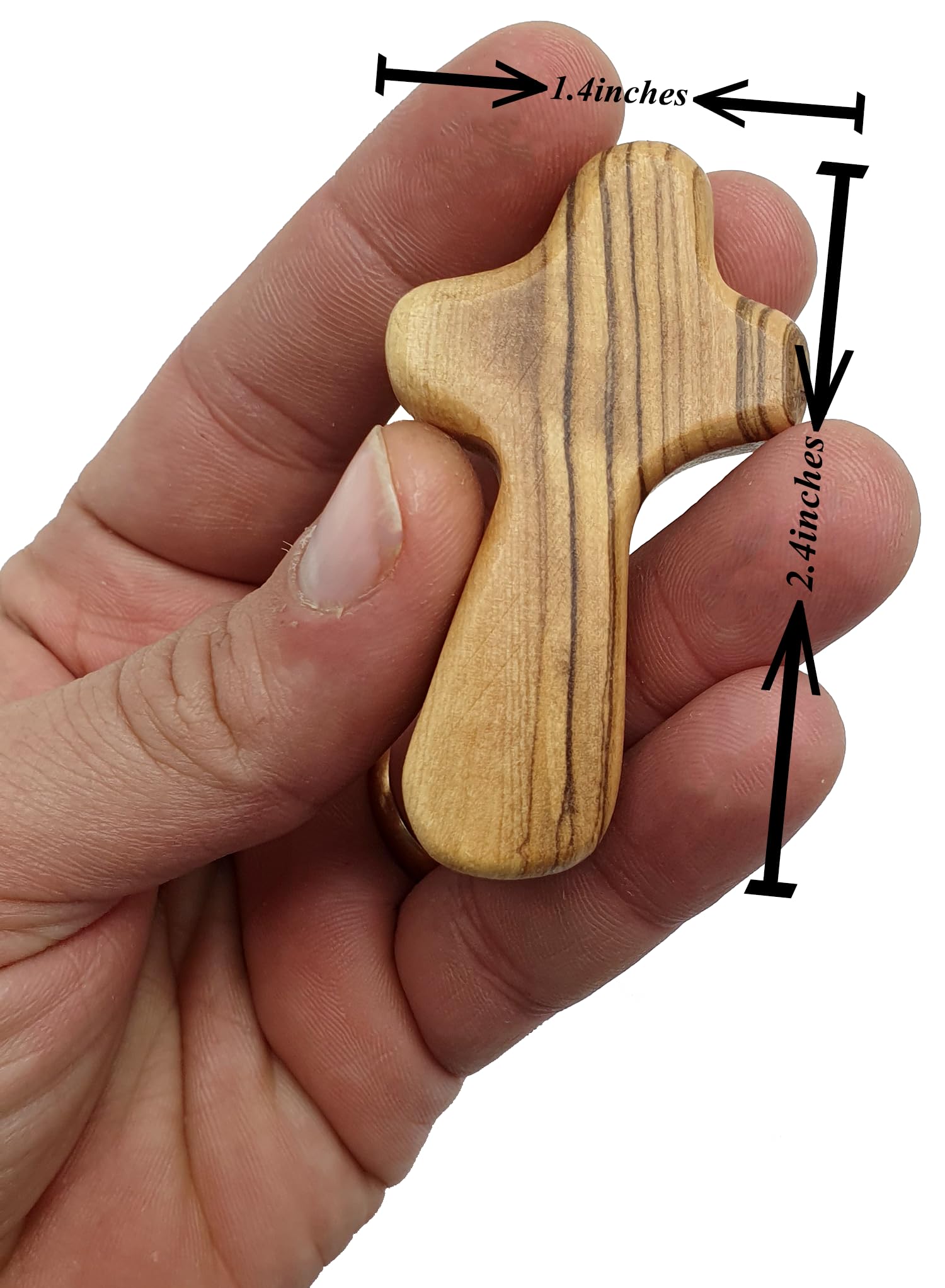 Zuluf 25 Small Olive Wood Comfort Crosses from Bethlehem Israel | Religious Pocket Holding Crosses Gift for Kids and Adults | 6cm / 2.5 Inch Each Cross