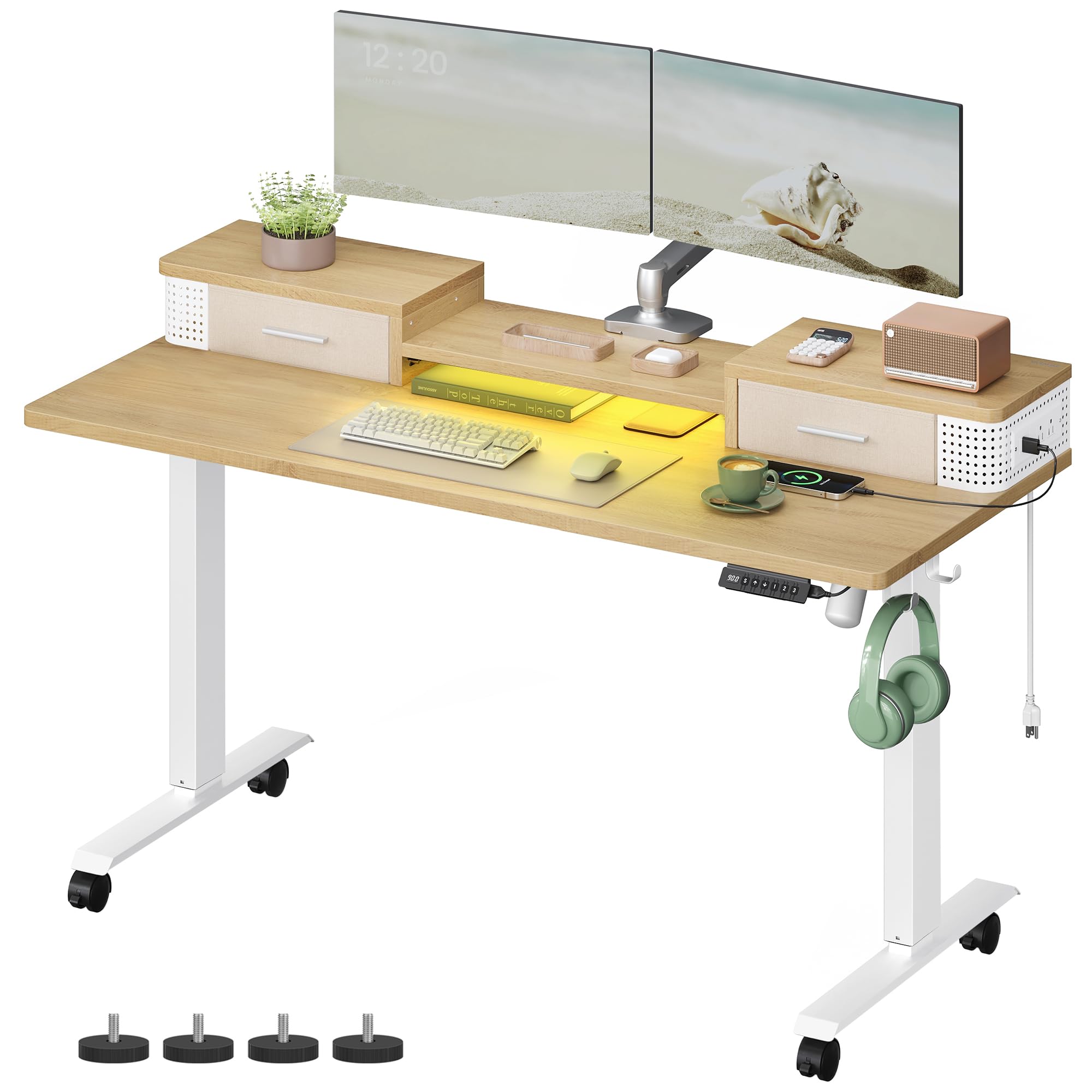 Photo 1 of ***DAMAGED - TABLETOP WOOD CRACKED - SEE PICTURES***
VASAGLE Electric Standing Desk with Drawers, 55.1 x 23.6 Inches, Sit Stand Desk with Power Outlet and LED Lights, Adjustable Height, Storage Shelf, 3 Memory Buttons, for Home Office, Straw Yellow