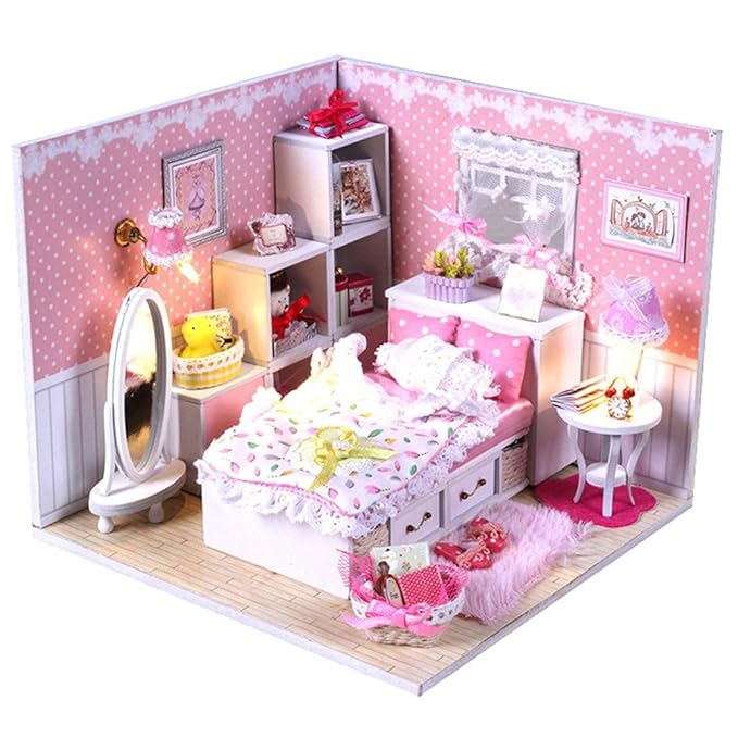 Yiuswoy Gute Qualitaet Mini Puppenhaus,DIY Dollhouse Kit Mit LED