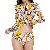 WOWENY Rash Guard Long Sleeve Swimsuits UPF 50+ Sun Protection 2 Piece Swim Shirt Set Bathing Suit with Swim Shorts