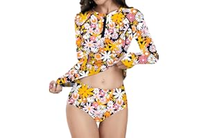 WOWENY 2 Piece Rash Guard Long Sleeve Swimsuits UPF 50+ Sun Protection Swim Shirt Set Bathing Suit with Bottom