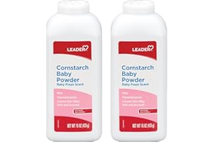 LEADER Cornstarch Baby Powder, Naturally Derived Cornstarch Aloe & Vitamin E, Hypoallergenic, Leaves Skin Silky, Soft and Smooth, Baby Fresh Scent, 15 Ounce (Pack of 2)