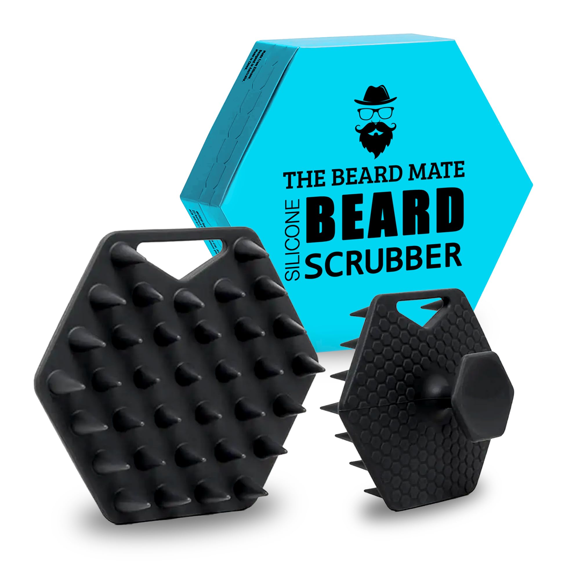 The Beard Mate's Silicone Beard Scrubber Exfoliator & Brush, Scalp Exfoliator Tool with Flexible & Soft Bristles Shower Brush. Designed for Deep Cleansing, Eliminating Beardruff & Dandruff.