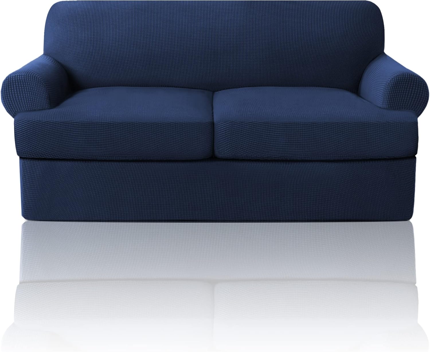 Slipcovers - T Cushion Loveseat Slipcover 3 Pieces Sofa Covers for T Cushion Sofa Stretch Sofa Covers for 2 Cushion Couch with 2 Individual T Cushion Shape Seat Covers Machine Washable, Navy