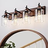 Lanhall 4-Light Farmhouse Bathroom Light Fixtures Vintage Bathroom Vanity Lights Over Mirror Black and Wood Painted Metal Van