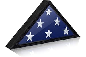 Flyjoe Flag Display Case for 5' x 9.5' American Veteran Burial Flag Solid Oak Wood Flag Frame with Tempered Glass Fits a Folded Military Flag, Memorial Flag Shadow Box for Funeral Display, Black