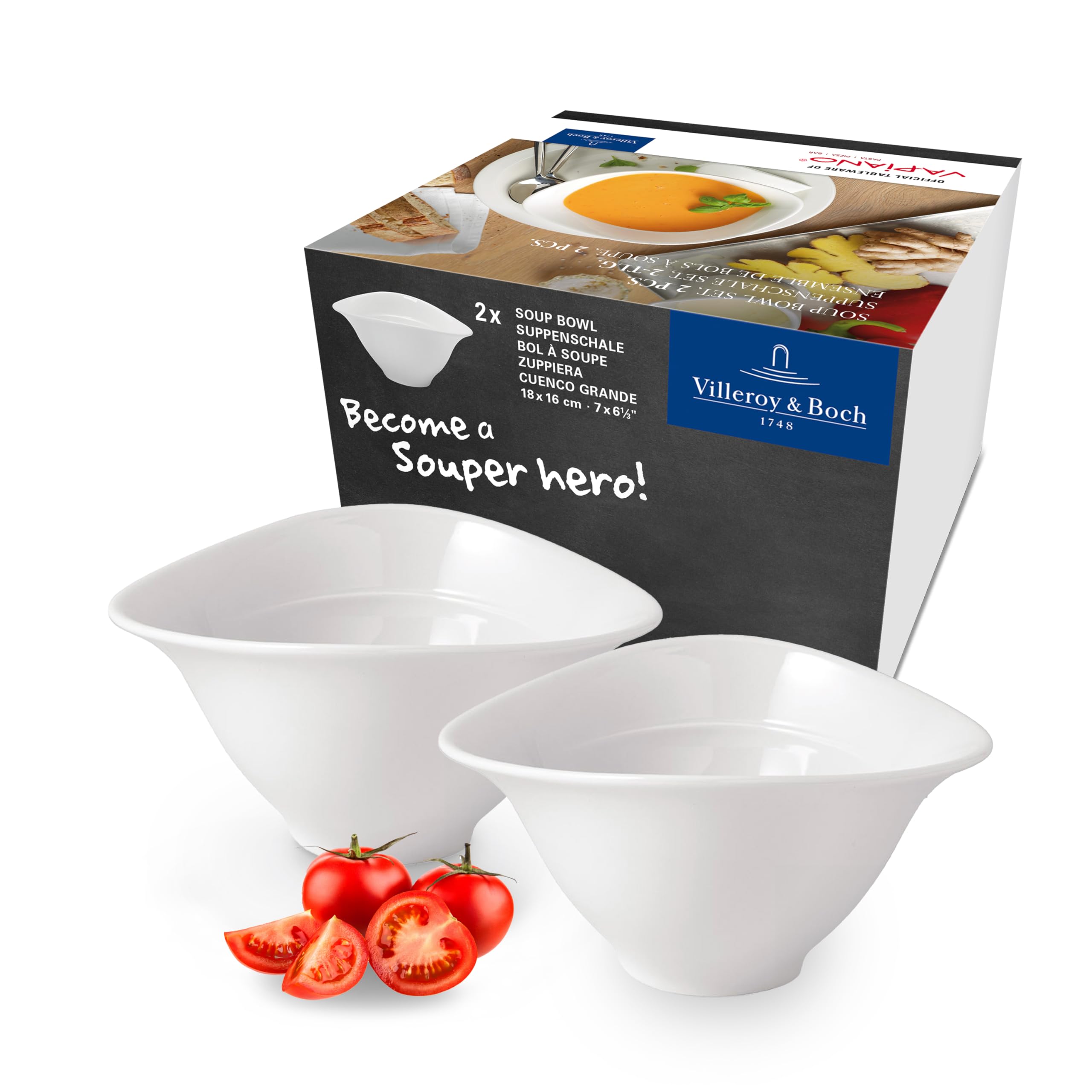 Villeroy & Boch Vapiano Soup Bowl Set, 2 Pieces, Premium Porcelain, White