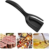 Waziaqoc 2 in 1 Grip and Flip Spatula Tongs, Black | Multi-purpose, Non-Stick, For Fried Egg Toast Omelet Pancake Fish, Doubl