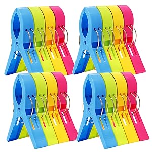 ESFUN 16 Pack Beach Towel Clips Chair Clips Towel Holder for Pool Chairs on Cruise-Jumbo Size,Plastic Clothes Pegs Hanging Clip Clamps to Keep Your Towel from Blowing Away,Fashion Bright Color