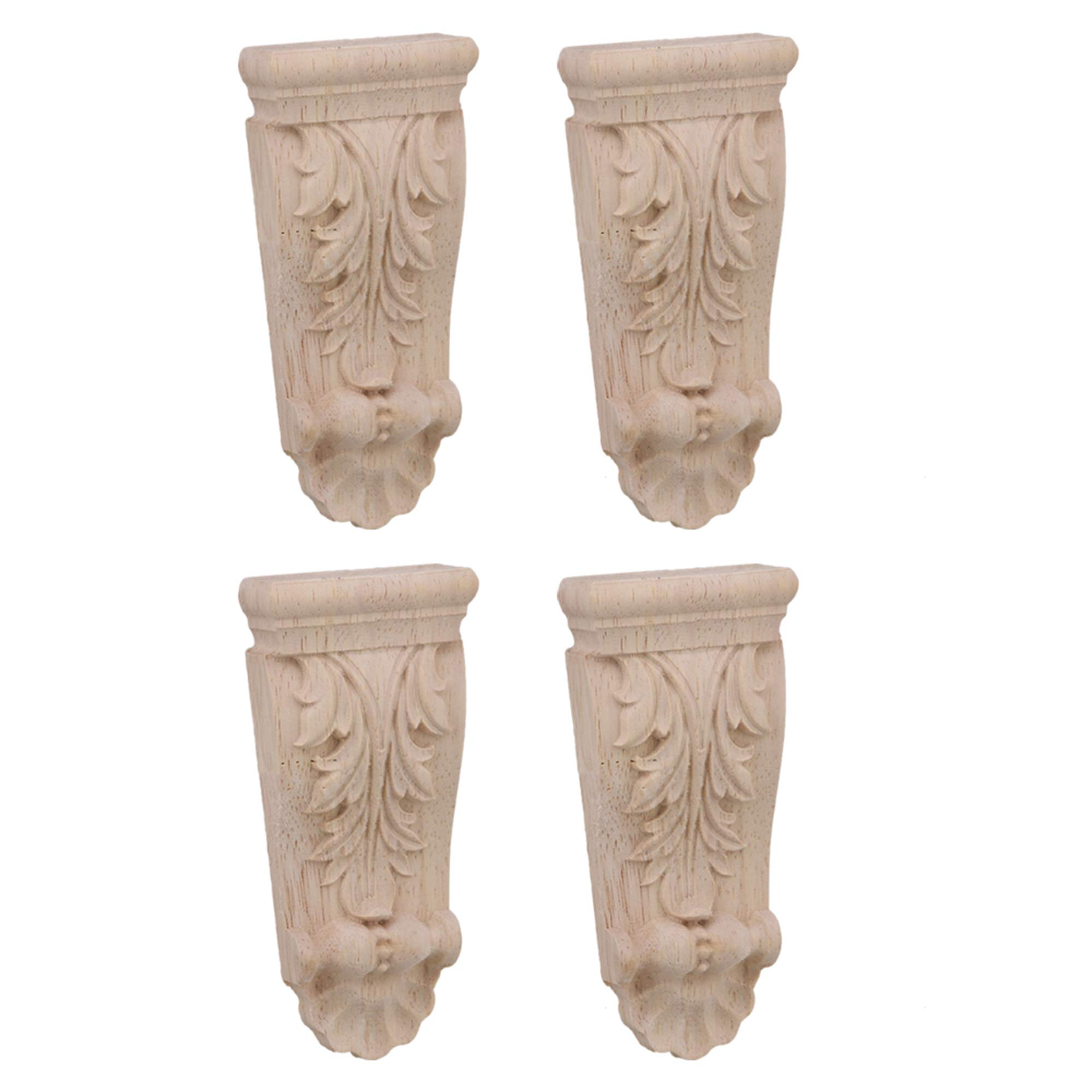 Yibuy European Door Decor Wood Unfinish Carved Corner Onlay 10x5x1.7 CM Wood Color Pack of 4