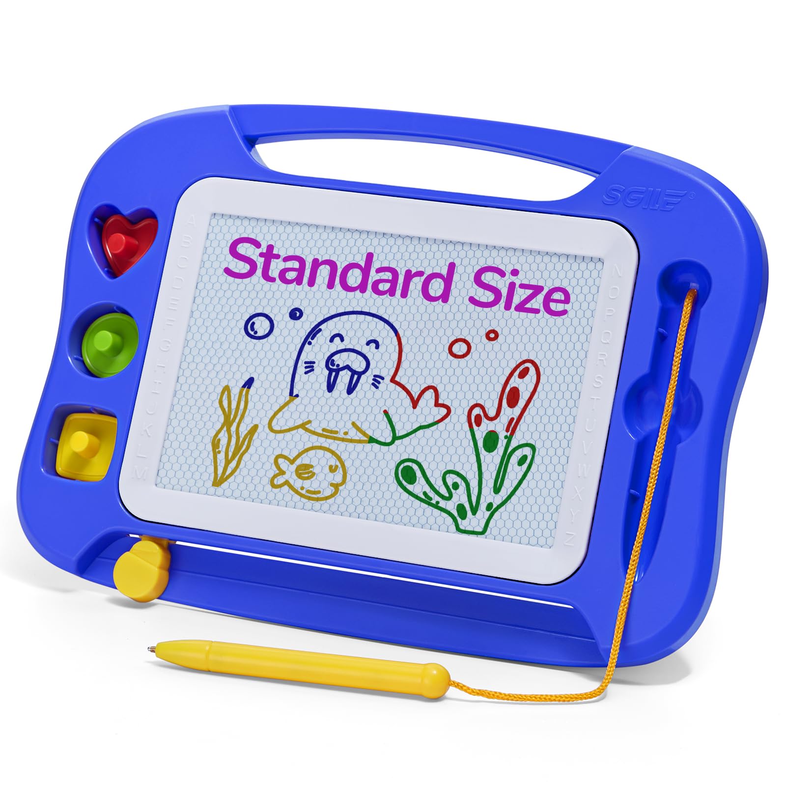 SGILE Toddler Toys for Kids, Toys for 1 2 3 Year Old Girls Boys, Magnetic Drawing Board for Birthday Gift, Etch & Sketch Pad with 3 Stamps, Learning and Educational, Blue