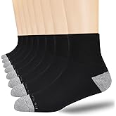 FLSHMCEN 8-Pairs Men's Ankle Cotton Socks with Cushion, Athletic Running Socks Size 7-9/9-12/12-15