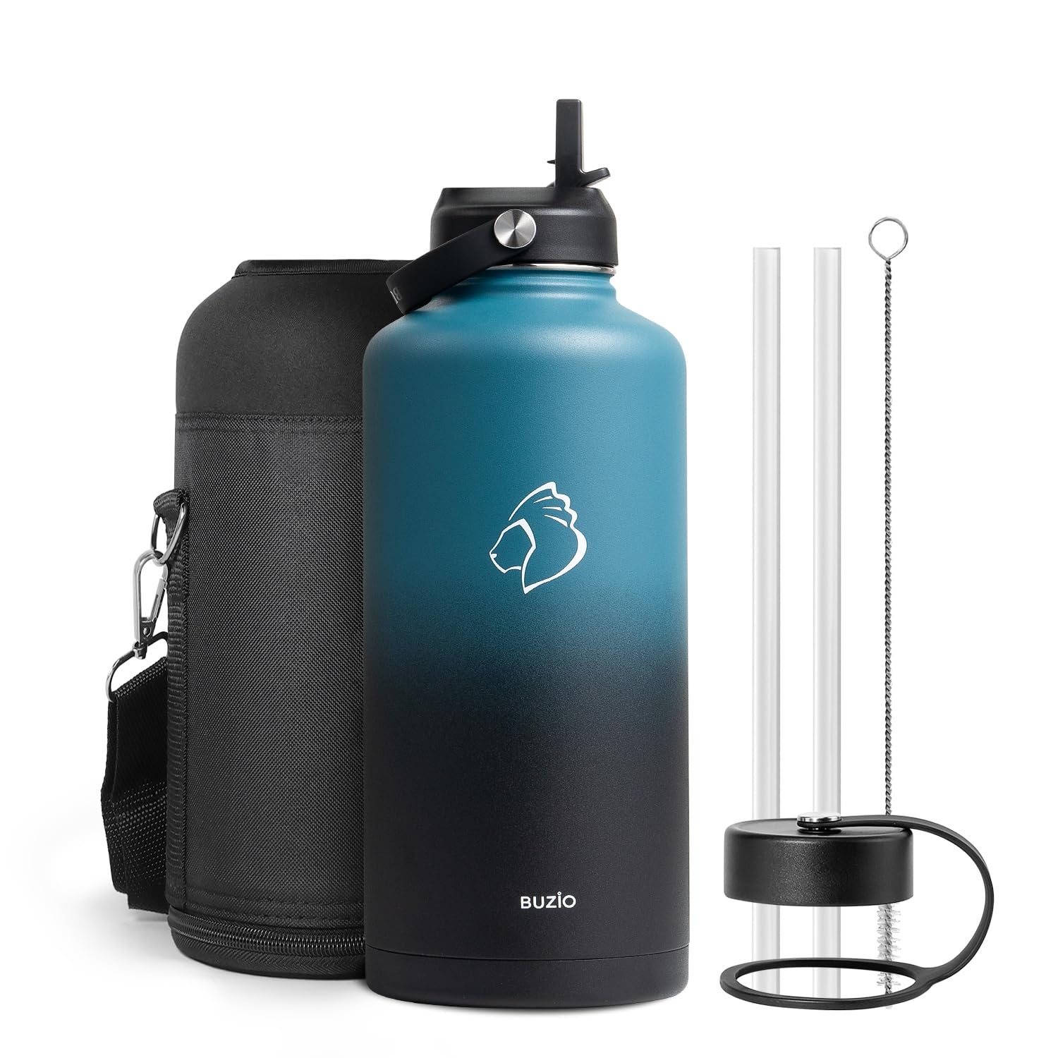 Half Gallon Stainless Steel Water Bottle with Straw Lid and Flex Cap, 87oz Modern Double Vacuum Stainless Steel Water Flask, Cold for 48 Hrs Hot for 24 Hrs Simple Thermo Canteen Mug,Indigo Crush Image