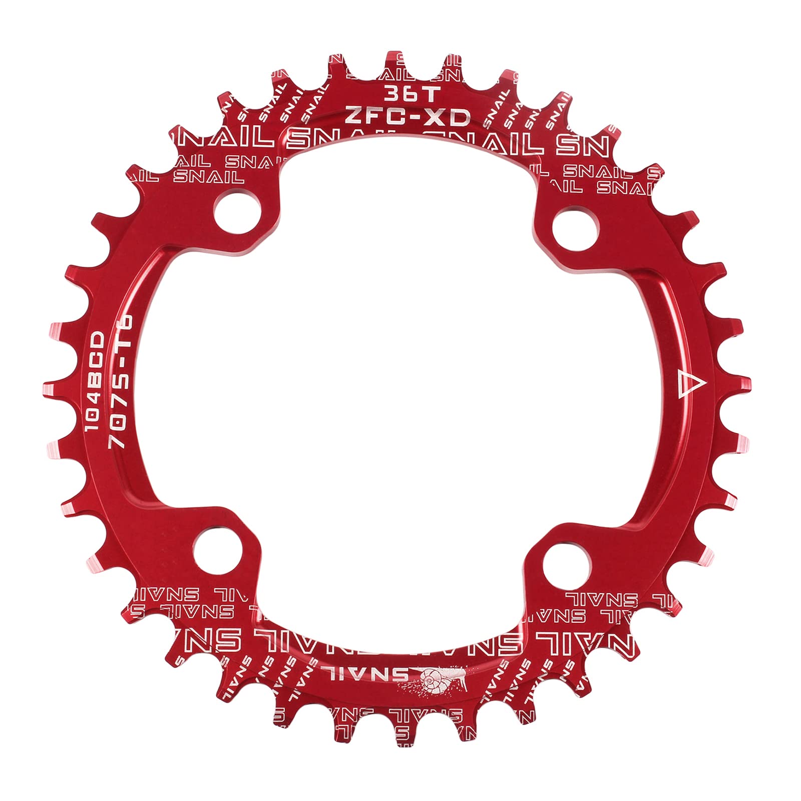 Jane Eyre Bicycle Chainrings 104 BCD 32T 34T 36T Narrow Wide Single Chain Ring Round Narrow Wide Chain Ring for Road Bike Mountain Bike BMX MTB (Red 36T)