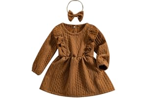 DOUHOOW Baby Girl Knit Dress Long Sleeves Sweater Dress Toddler Fall Winter Outfits with Bowtie