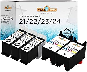 HouseOfToners Compatible Ink Cartridges Replacement for Dell Series 21 22 23 24 for Dell V515w, V715w, P513w, P713w, V313, V313w (5-Pack, 3 Black/2 Color)