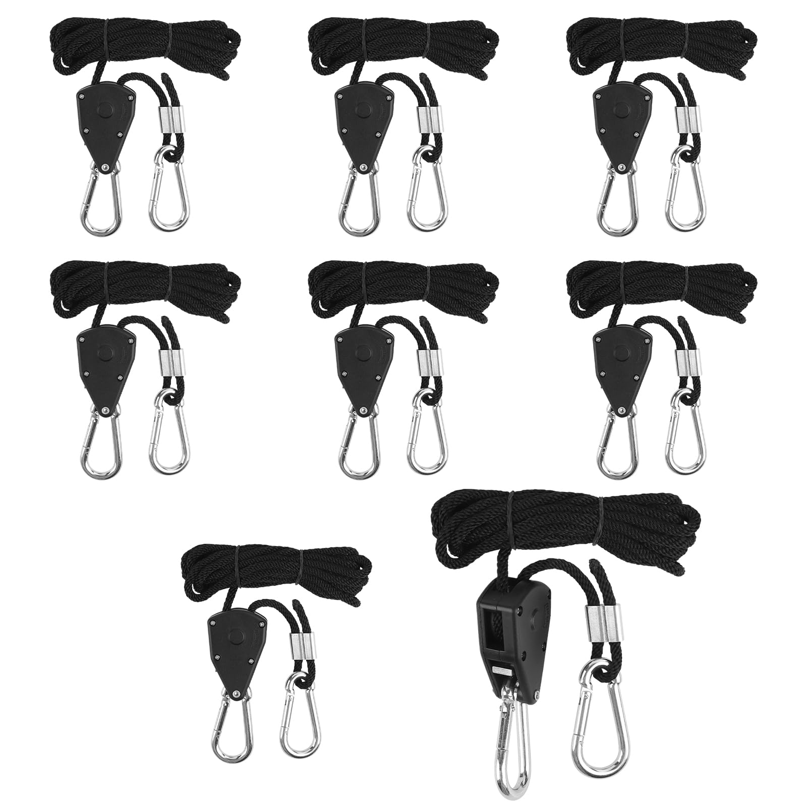 LALAGO Pack of 8 Ratchet Hangers, Adjustable Rope Hooks, Ratchet Rope Ratchet, 2 m, 1/8 Inch Rope Hanger, Pulley Ratchet Rope for Plant Fan, Light, Indoor Plants
