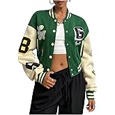 Milumia Women's Letter Print Button Down Varsity Jacket Baseball Collar Neck Crop Jackets Streetwear