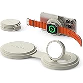 Satechi OntheGo™ 2 in 1 Wireless Charger, Qi2 Portable Charger with 15W Fast Charging for iPhone 17 to 12 Series and 5W for Apple Watch, Magnetic Travel Charging Station – Sand