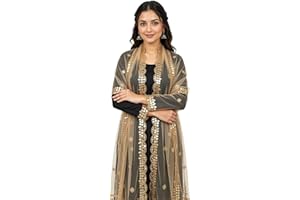 Embellished Plastic Mirror Net Dupatta for Women and Girls, Semi Chiffon, Golden, Traditional Style, 90x42 Inches