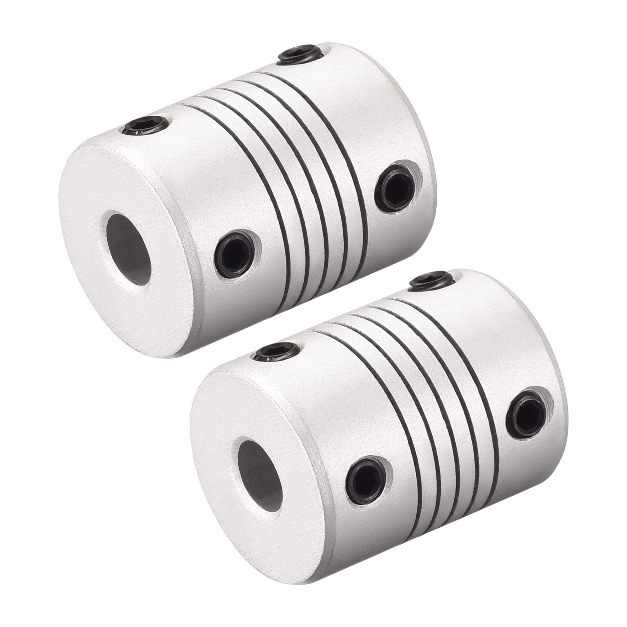 sourcing map 6.35mm to 8mm Aluminum Alloy Shaft Coupling Flexible Coupler Motor Connector Joint L25xD19 Silver,2pcs