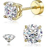 GEMQUEEN Moissanite Earrings Studs : 18K Gold Plated Solid 925 Sterling Silver Stud Earring for Women Men Hypoallergenic Dainty Moissanite Jewelry for Sensitive Ears Round Cut D Color VVS1 2-7.5mm