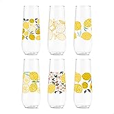 TOSSWARE POP 9oz Flute Limoncello Series, SET OF 6, Premium Quality, Recyclable, Unbreakable & Crystal Clear Plastic Printed Glasses